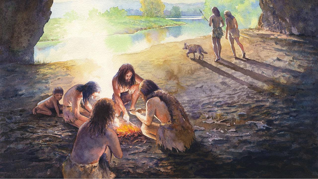 Neandertal family, 2004 by Wood Ronsaville Harlin, Inc. USA Bridgeman Images.jpg